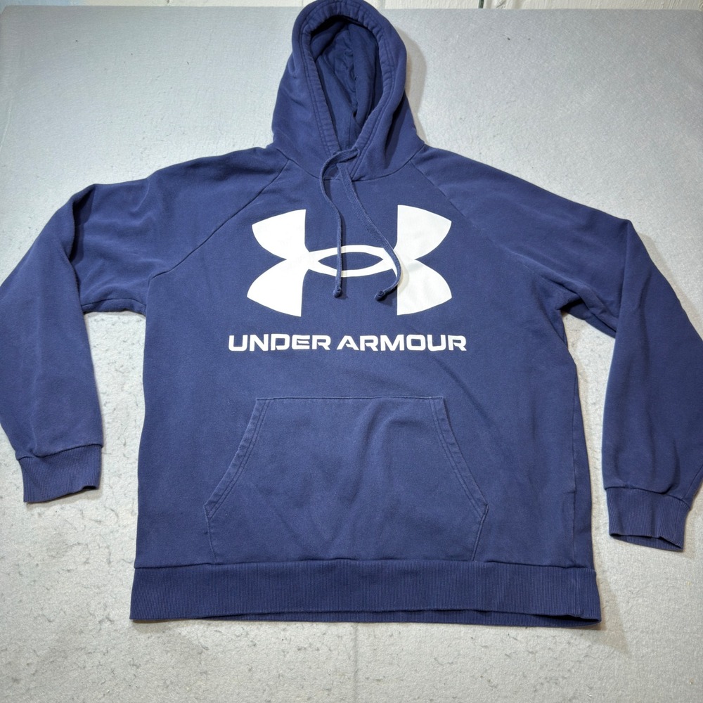 Under Armour Hoodie Mens XL Navy Blue Good ColdGear Loose Fit Logo Pullover